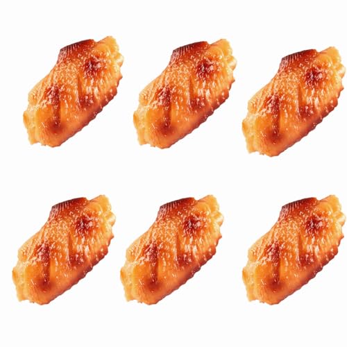 LONG XIN SERIES 6 alas de pollo a la parrilla, modelo de pollo frito cocido falso, artificial, realista, accesorios de comida falsa para cocina, hogar, fiesta, decoración, muestras, accesorios de