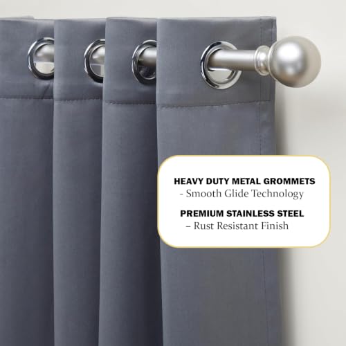Image of Blackout Door Curtains, 100% Room Darkening | 7 Feet |Set of 2| Faux Silk Drapes|Thermal Insulated & Noise Reducing for Living Room and Bedroom|115cmx210cm,Color-Grey