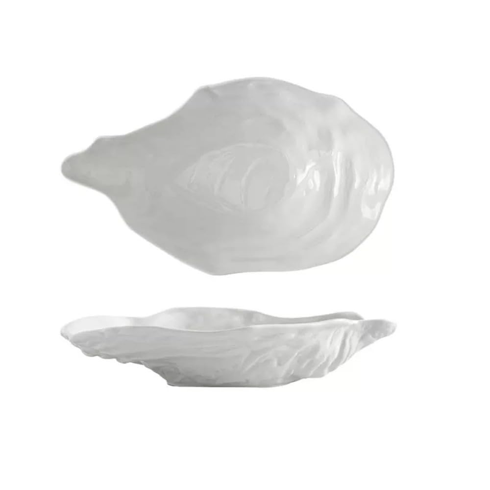 Piatto in ceramica a forma di conchiglia, piatto per insalata, vassoio per snack e dessert, piatto in ceramica a forma di ostrica, ciotola decorativa in ceramica (XL, bianco)