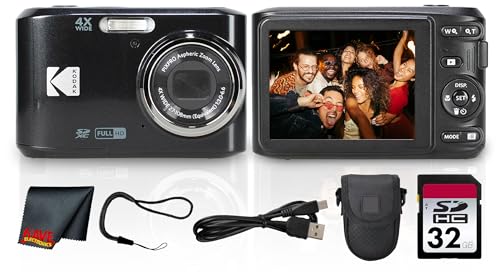 Kodak PIXPRO FZ45 Digital Camera (Black) | 16MP Sensor 4X Optical Zoom 27mm Wide-Angle Lens & Full HD Video | Great for Travel & Family Photos (FZ45BK) + 32GB Card + Camera Case + Cleaning Cloth