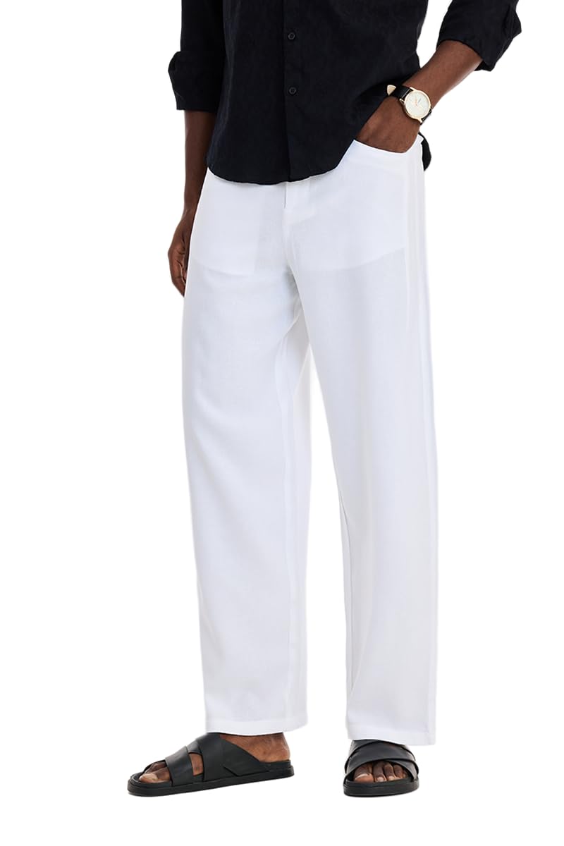 snitch Men Trousers Holiday | Relaxed Fit Wide-Leg Solid Textured Design | Viscose Linen Blend & Breathable Fabric for Summer, Beach Wear & Vacation Outings-picture-21