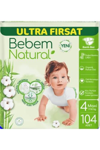 Bebem Natural 4 numara Maxi 104 adet Bebek Bezi