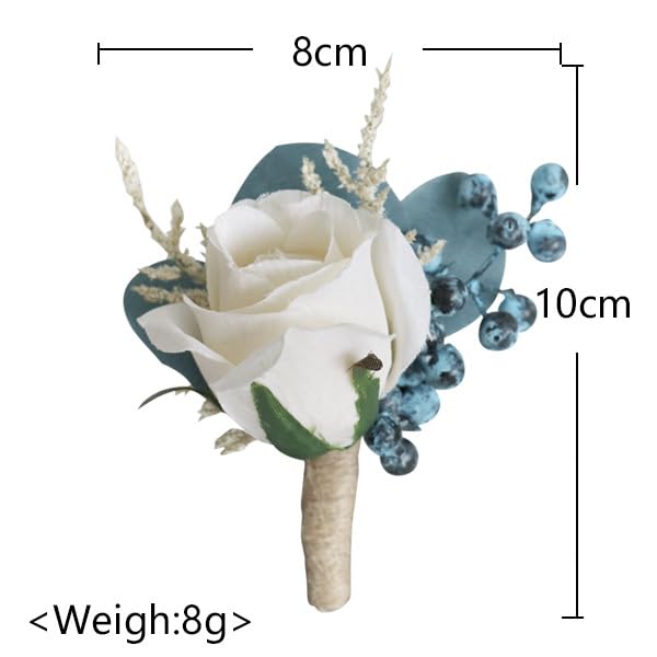 Huilimei 4PCS Peacock Blue Artificial Men's Rose Boutonniere,Bride and Groom Bridesmaid Corsage Wedding Ceremony,Anniversary,Dinner Dance Flowers Decor with Pin for Suit Dress - Image 3