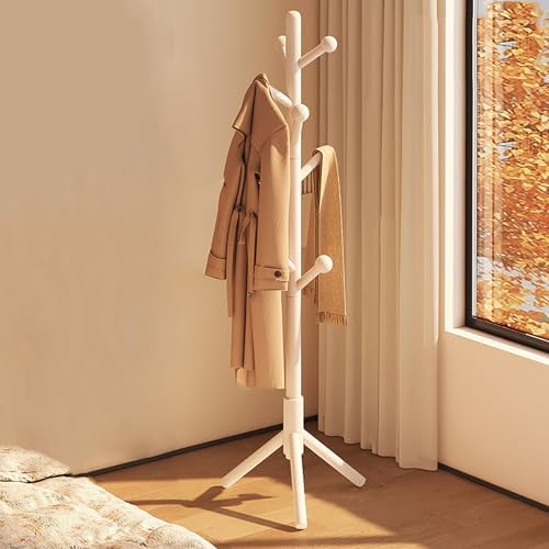 Porte-manteau en bois massif avec 10 crochets et base stable pour entrée