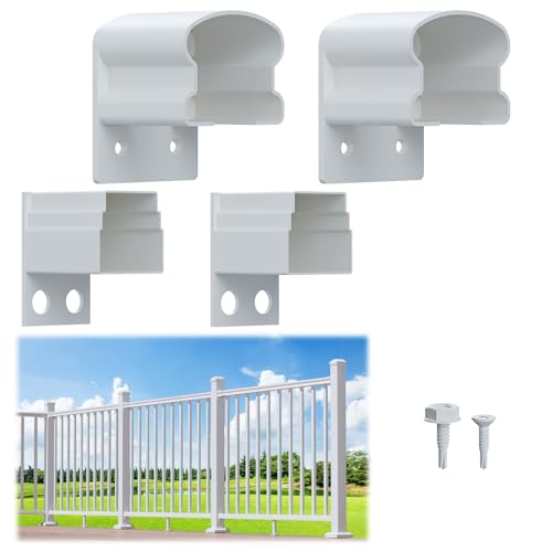 Image of Egadis 4 Pack Aluminum Deck Railing Bracket Connector, Fixed Railing Bracket, White Outdoor Textured AAMA2604 Powder-Coat Finish Rail Modular System for Decks, Porches & Balconies