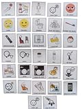 32 Pictogrammes de communication pour classeur pecs makaton autiste TSA tdah caa dys scratch rêche au dos ( je vous contacterai dès achat pour savoir si vous préférez du doux)