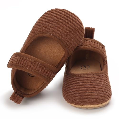 Image of INMINPIN Baby Girls Shoes Corduroy Princess Dress Mary Jane Flats Newborn Infant First Walking Shoes Soft Rubber Sole House Indoor Slippers