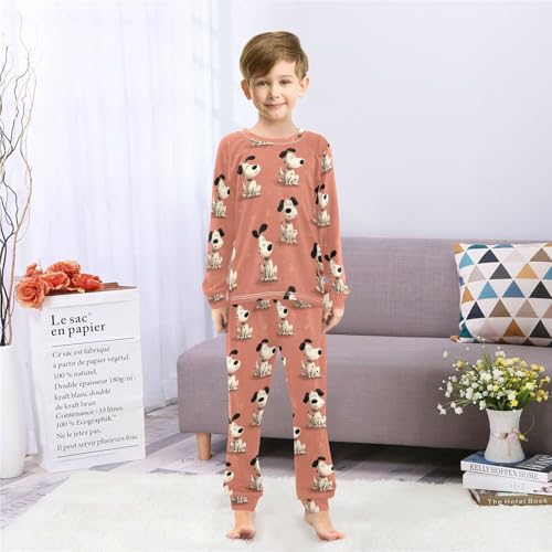 Long Sleeve Pajama Set for Girls Boys,Cute Spotted Dogs Pattern Comfy Crewneck Sleepwears,Soft Kid's Homewear Clothes Underwear Sets 5T4