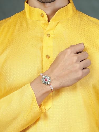 Image of Sukkhi Elegant Kundan Designer Gold Plated Premium Rakhi for Brother, Roli Chawal & Greeting Card | Combo-Set of 2