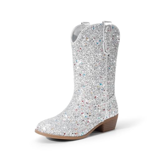 DREAM PAIRS Girls Cowgirl Western Glitter Boots