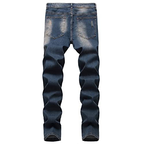 Men's Distressed Washed Stretch Jeans Ripped Slim Fit Biker Denim Pants Vintage Moto Straight Leg Comfy Jean2