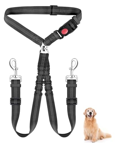 YUUSIKCO 1 x 2 in 1 Anti-Tangle Durable Elastic Dog Leash, Adjustable Dog Leash for Car, Adjustable Reflective Leash for Car Travel and Travel