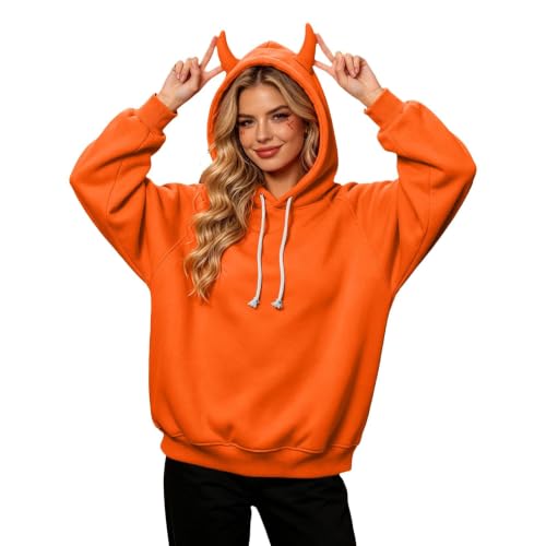 Fall Hoodies for Women Fleece Lined Ox Horn Pullover Y2k Sweatshirt - image 2