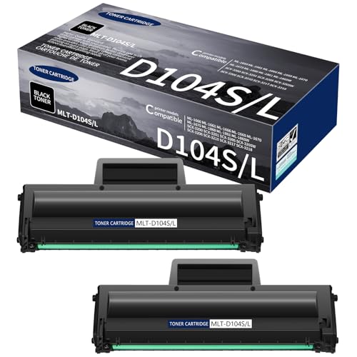 MLT-D104S MLT-D104L High Yield Compatible Toner Cartridge Replacement for Samsung MLTD104S D104L D104S MLT-D1043S for ML-1665 ML-1660 ML-1661 ML-1865w ML-1665 ML-1675 SCX-3200 SCX-3205 Printer, 2 Pack