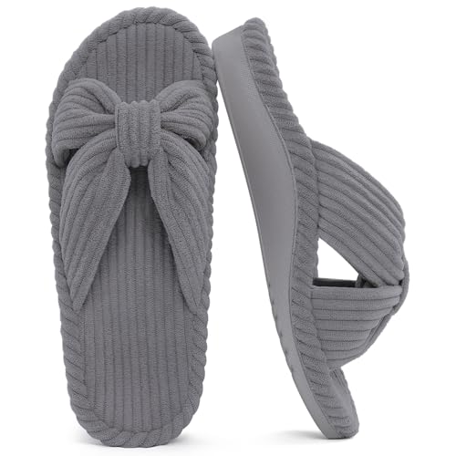 Litfun Orthopedic House Slippers for Women Arch Support Cross Bow Indoor Slippers Corduroy Bedroom