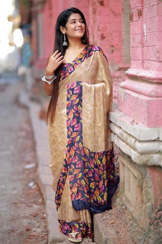 Image of MIRCHI FASHION Saree for Woman Chiffon Geometric and Leaf Printed | Lightweight Daily Regular Use Comfortable Women's Sari with Blouse Piece (Available in 15 Designs)