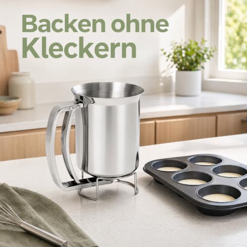 Foto von 1L Teigdosierer aus 430-Edelstahl mit blauem Spatel für Küchen Backen