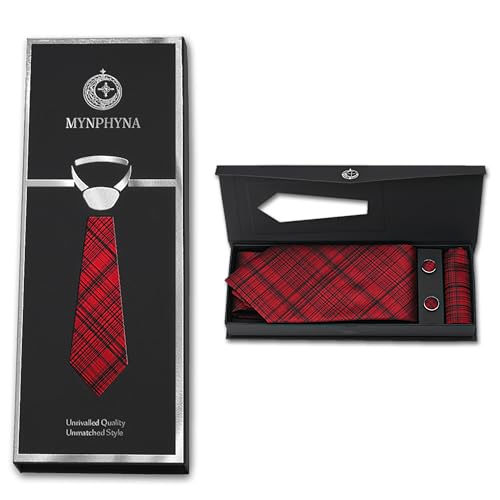 Image of Men's Tie Set with Pocket Square, Cufflinks and Gift Box | 100% microfiber; tie 59 x 3.15 in; square 10 x 10 in; gift box included
