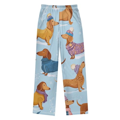 ZZXXB Winter Dachshund Snow Boys Long Pants Soft Trousers Elastic Waist Kids Lounge Bottoms with Pockets S-XL2