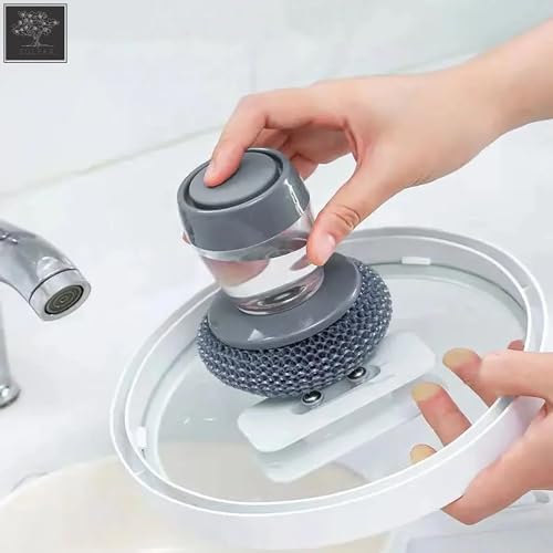 Image of Sulfar Combo of Soap Dispensing Palm Brush, Triangular Sink Drainer Shelf, Metal Wire Brush Sink Cleaning Device
