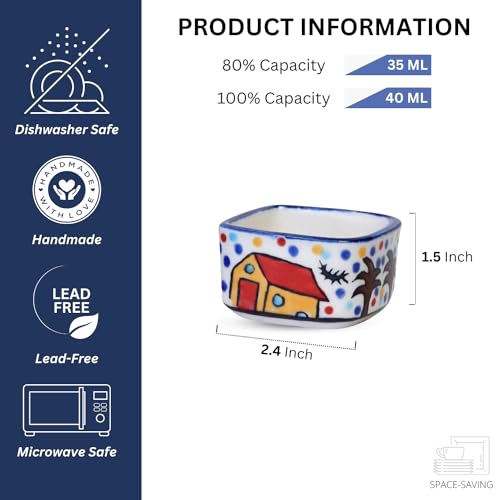 Image of Freakway Hand Painted White Ceramic Dip Bowls Set of 2, 40Ml for Serving Chutney /Pickle (HUT Multi)