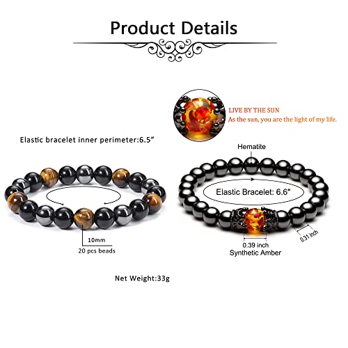 Jovivi 2 Pcs Hematite Black Obsidian Tiger Eye Stone Bracelets For Men Women 10Mm Natural Round Gemstone Beads Beaded Healing Crystal Bracelet For Protection, Good Luck #TOP4