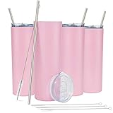 SKINNY TUMBLERS (4 pack) 20oz Stainless Steel Double Wall Insulated Tumblers with Lids and Straws |...