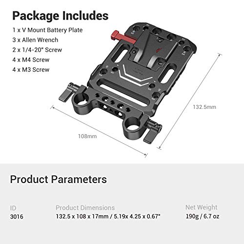 Smallrig V Mount Battery Plate, V-Lock Mount Battery Plate With Dual 15Mm Rod Clamp For Camera Power Supply - 3016 #TOP6