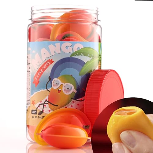 Gummy Candy - Large Jelly Filled Gummies - Mango Candy Filled with Mango Jam - 17 Pcs Individually Wrapped Chewy Candy Gummies in Jar - Fun Kids Candies - Easter Egg Candy