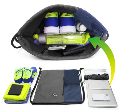 Image of ALASKA Drawstring Backpack Sports Gym Bag Large Size (18 Inch x 14 Inch) for Women & Men, Large Size With Two Zipper Pockets and Water Bottle Mesh Pocket.