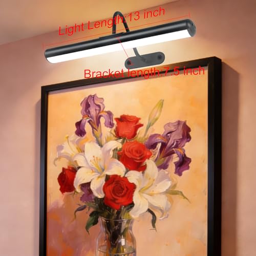 Image of Wireless Picture Light for Wall, Battery Painting Lighting with Metal Material, Remote Control,3 Lighitng Colors,300LM Brightness Dimmable, Timer Auto-off, Adjustable Light head for Portrait Gallery