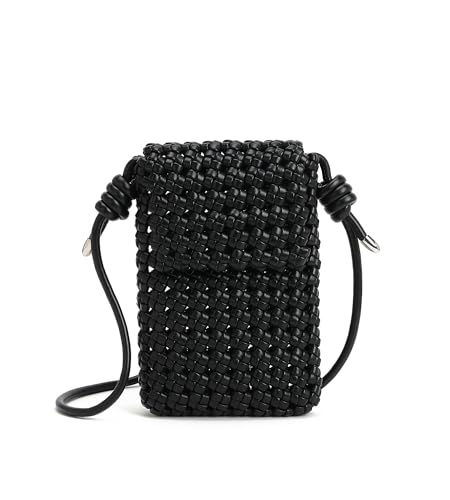 myfriday Woven Leather Crossbody Phone Bag for Women, Small Sling Shoulder Purse Trendy Summer Bag with Buckle Closure