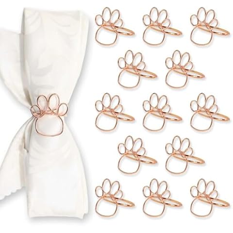 Ctpeng 12 Pcs Paw Napkin Rings Rose Gold,Metal Cloth Napkin Rings for Table,Party Decorations for Kitchen,Home＆Pet Party Cover