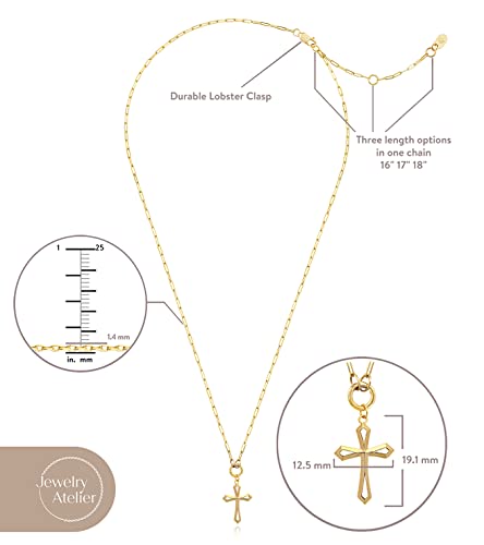 Jewelry Atelier Gold Filled Cross Necklaces – 14K Yellow Gold Filled Cross Pendant With Solid Clip Chain For Women And Men (Different Sizes And Styles With Extension/Adjustable Chain) (12.5Mm Width) #TOP4