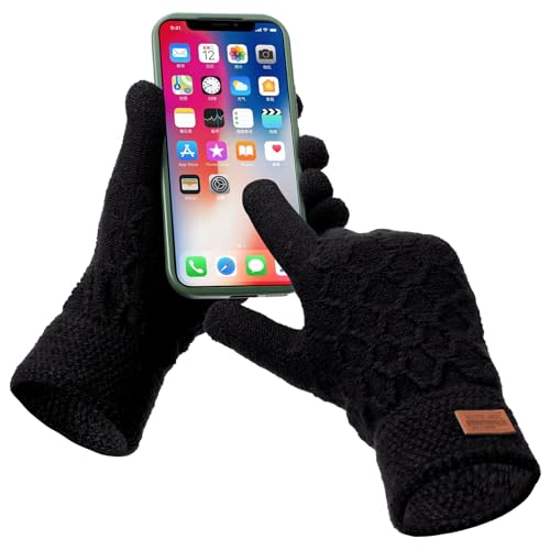 Mayoii Winter Gloves for Men and Women Thermal Knit Touchscreen Gloves with Fleece Lining Womens Mens Glove Touchscreen for Running Ski and Cold Weather (Black One Size)