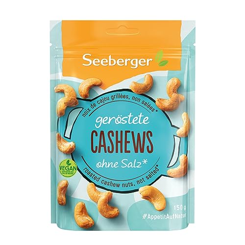 Seeberger Cashewkerne geröstet 5er Pack: Knackige Cashew Nüsse schonend veredelt - proteinreicher Powersnack ohne Salz, vegan (5 x 150 g)