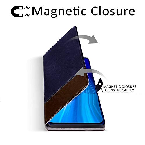 Image of Perkie Handmade Zorro Series Faux Leather Wallet Flip Case Kick Stand Magnetic Closure Flip Cover for Motorola Moto G54 5G (Blue with Brown)