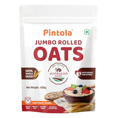 Image of Pintola Oats 400g, Rolled Oats, Diet Food, Weight Management, Natural Whole Grain, High in Fibre & Protein, Jumbo Rolled Oats, Breakfast Cereals, Gluten Free Oatmeal, Dalia Porridge