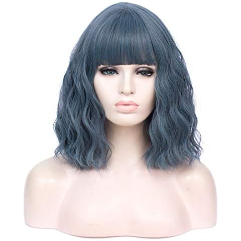 14 inch Fashion Big Wave Curly Bob Short Synthetic Wig Suitable for Women Cosplay Fancy Dress Wig with Free Wig Cap (Dark Grey) Cover