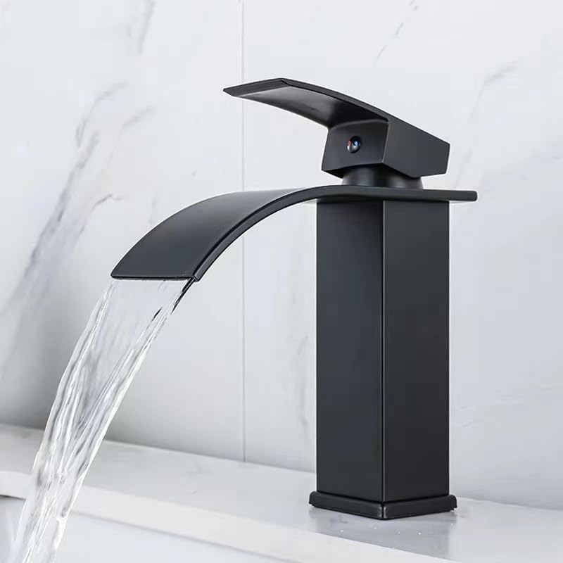 Robinet de lavabo cascade en acier inoxydable noir mat pour salle de bains