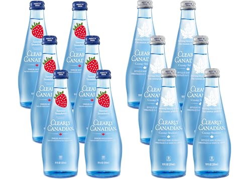 Image of Clearly Canadian Sparkling Flavored Water, 11 oz Glass Bottles - Variety of Refreshing Flavors, Premium Carbonated Beverage, Available in 12-Pack and 24-Pack Options (12 Pack, Sparkling /Strawberry)
