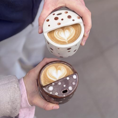 Pack de 2 tazas de café de cerámica 10oz con diseño pintado miniatura 3