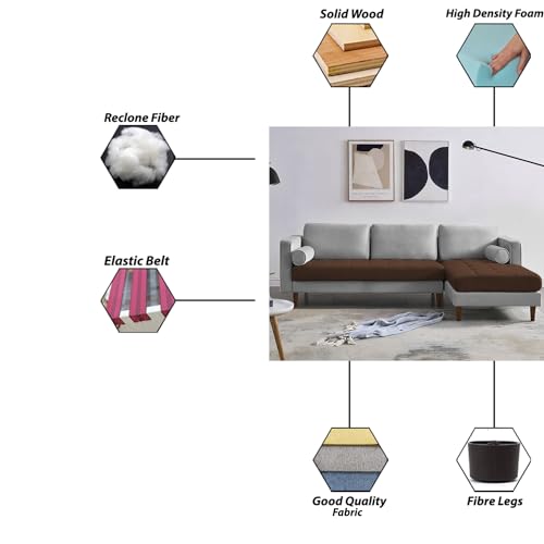 Image of Lezra RHS 4 Seater L Shape Sofa Set for Living Room (Brown Grey Fabric) Premium Fabric Sofa