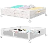 Under Bed Storage Containers with Wheels - Shoe Storage Organizer Drawer, Tool-free Assembly Metal Underbed Storage Containers for Bedroom Clothes, Shoes, Blankets - 2Pack