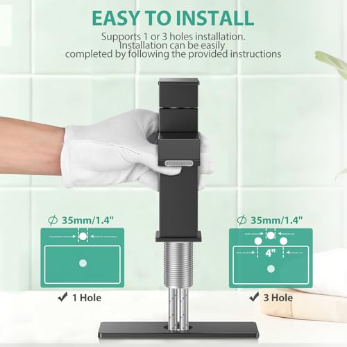 Single Handle Bathroom Faucets, HURRAN Matte Black Bathroom Sink Faucet Stainless Steel Vanity Faucet(1 Hole or 3 Holes), Modern Basin Faucets for RV Restroom Sink with Deck Plate and Pop-up Drain — view 6