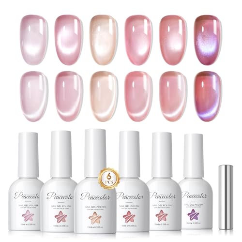 PEACECOLOR UV Nagellack Cat Eye 6PCS 10ML Rosa Gel Nagellack mit Magnet Soak Off Cat Eye Gel Nail Art Maniküre Salon DIY