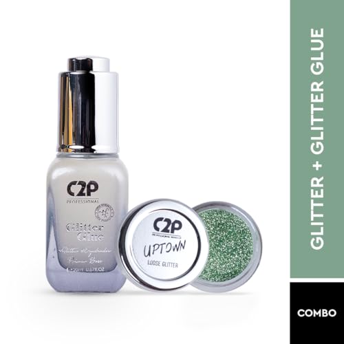 Image of C2P Pro Sparkle Duo Glitter and Glue Kit - Eyeshadow for Eye & Body Makeup | Waterproof, Quick-Drying for Stunning Shimmer Looks (Green Day 14)