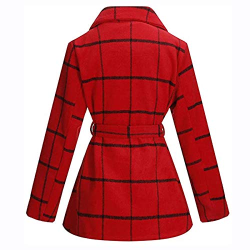 Qzunique Trench Coat Women Turn Down Collar Wrap Coat Wool Blend Grid Belted Outwear Asymmetric Hem Winter Pea Coats Red Us L #TOP1