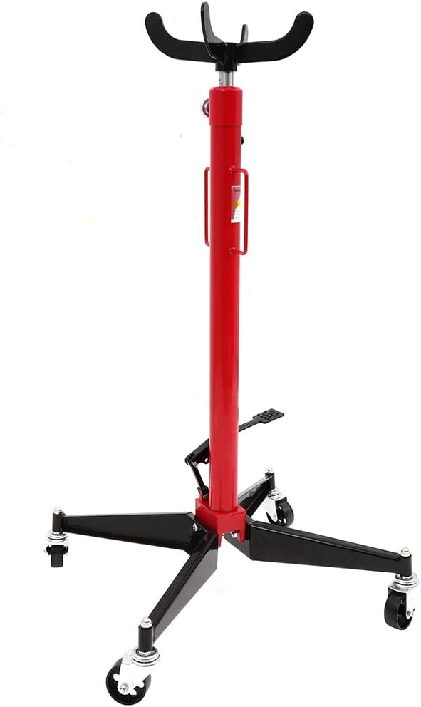 Cciyu 1100 LB Manual Hydraulic Adjustable Transmission Jack Wheels Lift Hoist, 2-Stage Floor Jack Stand with Foot Pedal， Garage/Shop Lift Hoist, Red