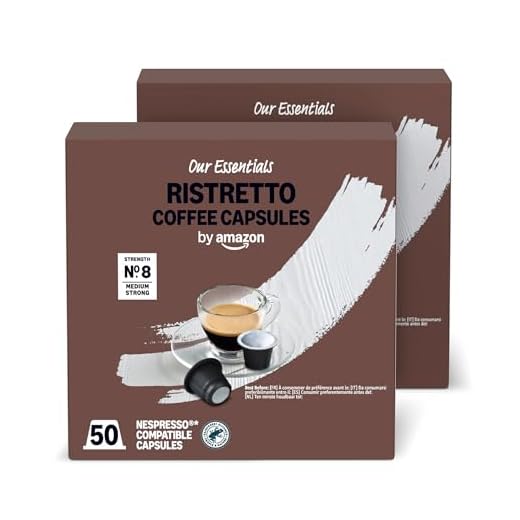 by Amazon Ristretto Cápsulas de café espresso compatibles con Nespresso, Tueste Medio, 50 unidad, Paquete de 2 - Certificado Rainforest Alliance
